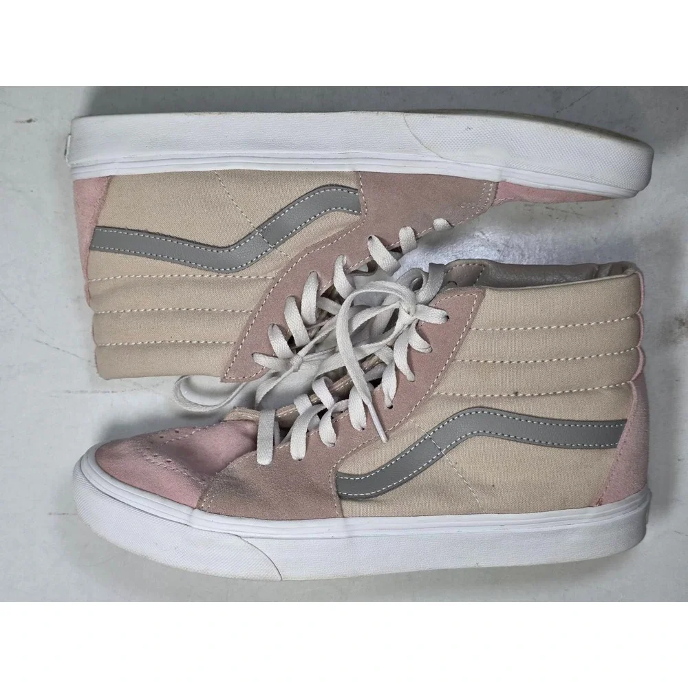Vans Sk8-Hi Men's Sneakers Size 10 UK 9 Pink Beige Suede Canvas Skate High Shoes